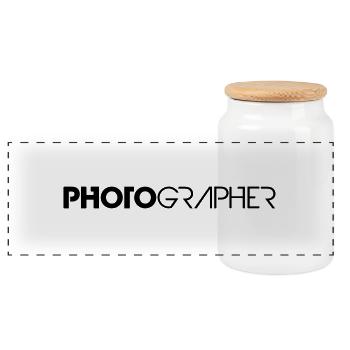 Conception fraîche Logo du texte photographe - Boîte à biscuits avec couvercle en bois - blanc - Devant