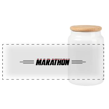 Marathon Running Line - Panoramic Cookie Jar with Wooden Lid - white - Front