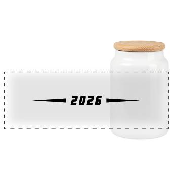 2026 year - Panoramic Cookie Jar with Wooden Lid - white - Front