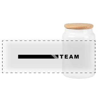 Team rechts mit weissen Streifen - Panorama Keksdose mit Holzdeckel - Weiß - Vorne