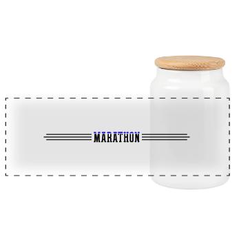 Marathon Running Sports - Panoramic Cookie Jar with Wooden Lid - white - Front