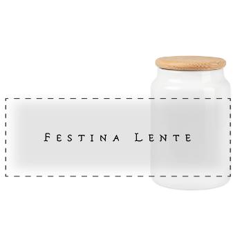 festina lente - Panorama Keksdose mit Holzdeckel - Weiß - Vorne