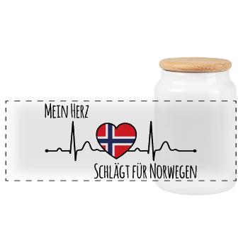 Mein Herz schlägt für Norwegen Skandinavien - Panorama Keksdose mit Holzdeckel - Weiß - Vorne