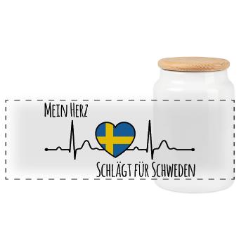 Mein Herz schlägt für Schweden Skandinavien - Panorama Keksdose mit Holzdeckel - Weiß - Vorne
