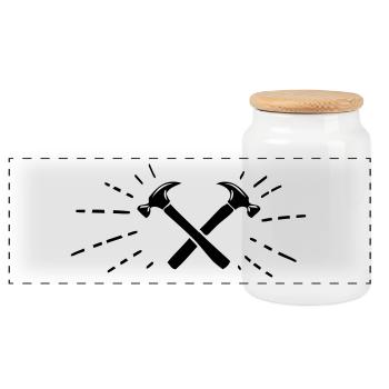 Hammer Carpenter Carpenter Tool Workshop - Panoramic Cookie Jar with Wooden Lid - white - Front