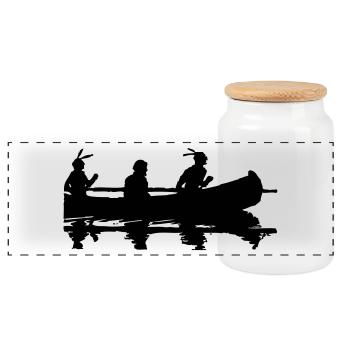 Canoe Indian Silhouette Gift Idea America - Panoramic Cookie Jar with Wooden Lid - white - Front