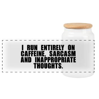 Caffeine, sarcasm and dirty thoughts black - Panoramic Cookie Jar with Wooden Lid - white - Front