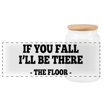 if you fall I'll be there - the floor 1 - Panoramic Cookie Jar with Wooden Lid - white - Front