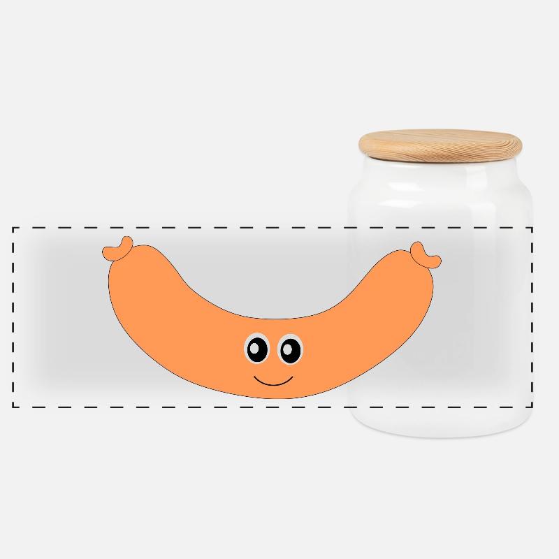 Hotdog Wurst - Panorama Keksdose mit Holzdeckel - Weiß