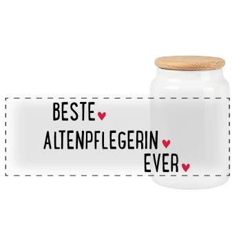 BESTE ALTENPFLEGERIN EVER - Panorama Keksdose mit Holzdeckel - Weiß - Vorne