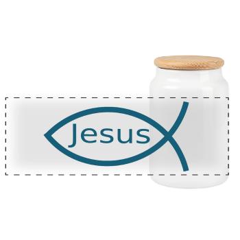 Jésus poisson Ichthys poisson poisson poisson - Boîte à biscuits avec couvercle en bois - blanc - Devant