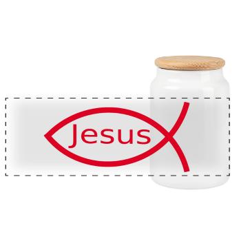 Jésus poisson Ichthys poisson poisson poisson - Boîte à biscuits avec couvercle en bois - blanc - Devant