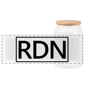 RDN Proud Registered Dietitian Nutritionist - Panoramic Cookie Jar with Wooden Lid - white - Front