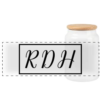 RDH Proud Registered Dental Hygienist Gift - Panoramic Cookie Jar with Wooden Lid - white - Front