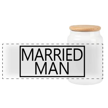 Married Man Matching Couple Wedding Honeymoon - Panoramic Cookie Jar with Wooden Lid - white - Front