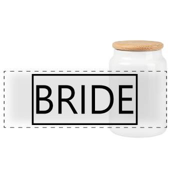 Bride Matching Couple Engagement Wedding Honeymoon - Panoramic Cookie Jar with Wooden Lid - white - Front