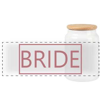 Bride Matching Couple Engagement Wedding Honeymoon - Panoramic Cookie Jar with Wooden Lid - white - Front