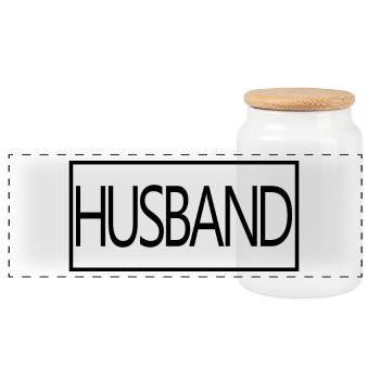 Husband Matching Engagement Wedding Honeymoon - Panoramic Cookie Jar with Wooden Lid - white - Front