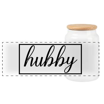 Hubby Matching Engagement Wedding Honeymoon - Panoramic Cookie Jar with Wooden Lid - white - Front