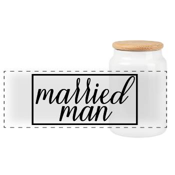 Married Man Matching Couple Wedding Honeymoon - Panoramic Cookie Jar with Wooden Lid - white - Front