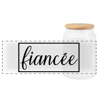 Fiancée Matching Engagement Wedding Honeymoon - Panoramic Cookie Jar with Wooden Lid - white - Front