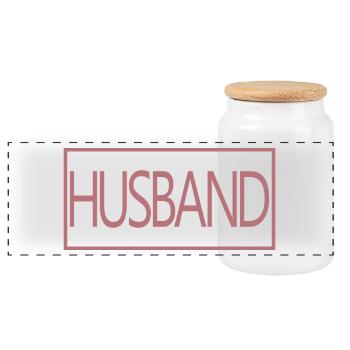 Husband Matching Engagement Wedding Honeymoon - Panoramic Cookie Jar with Wooden Lid - white - Front