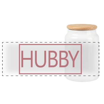 Hubby Matching Engagement Wedding Honeymoon - Panoramic Cookie Jar with Wooden Lid - white - Front
