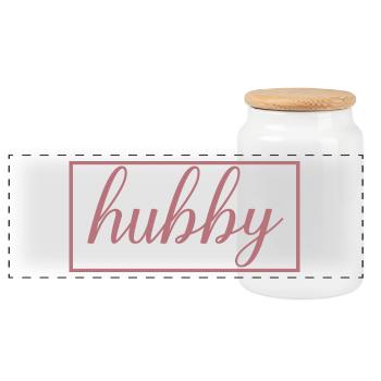 Hubby Matching Engagement Wedding Honeymoon - Panoramic Cookie Jar with Wooden Lid - white - Front