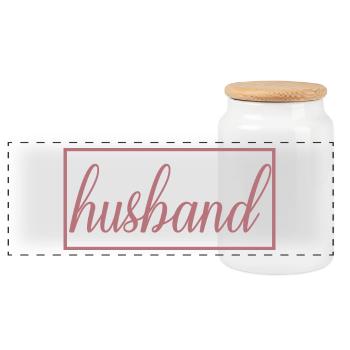 Husband Matching Engagement Wedding Honeymoon - Panoramic Cookie Jar with Wooden Lid - white - Front