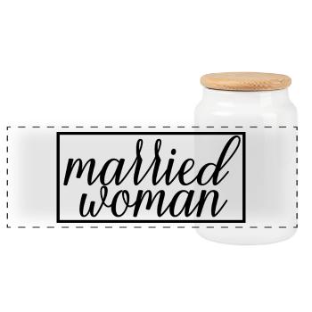 Married Woman For Bridal Shower Wedding Honeymoon - Panoramic Cookie Jar with Wooden Lid - white - Front