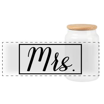 Mrs. Matching Couple Engagement Wedding Honeymoon - Panoramic Cookie Jar with Wooden Lid - white - Front