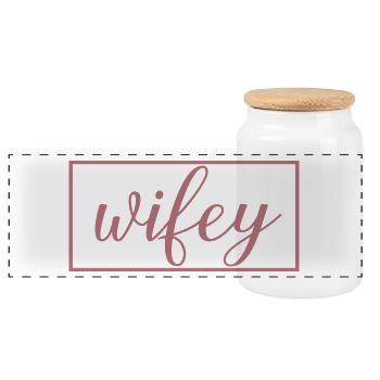 Wifey Matching Couple Engagement Wedding Honeymoon - Panoramic Cookie Jar with Wooden Lid - white - Front