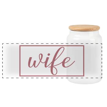 Wife Matching Couple Engagement Wedding Honeymoon - Panoramic Cookie Jar with Wooden Lid - white - Front