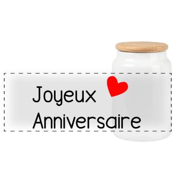 HAPPY BIRTHDAY. HAPPY BIRTHDAY. ANNIVERSARY. - Panoramic Cookie Jar with Wooden Lid - white - Front