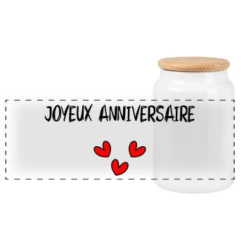 HAPPY BIRTHDAY. HAPPY BIRTHDAY. ANNIVERSARY. - Panoramic Cookie Jar with Wooden Lid - white - Front