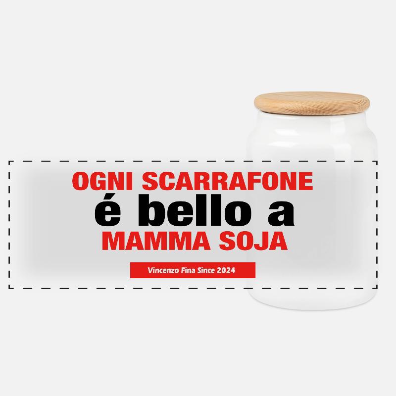 ogni scarrafone e bello a mamma soja - Panorama Keksdose mit Holzdeckel - Weiß
