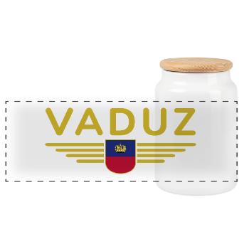 Vaduz T-Shirt Design for Fans - Panoramic Cookie Jar with Wooden Lid - white - Front