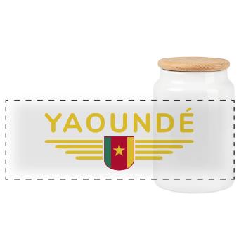 Yaoundé Design – Proud of Cameroon's Capital - Panoramic Cookie Jar with Wooden Lid - white - Front