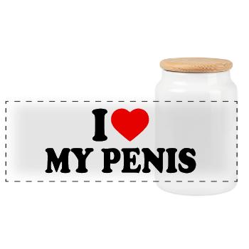 I love my penis - Panoramic Cookie Jar with Wooden Lid - white - Front