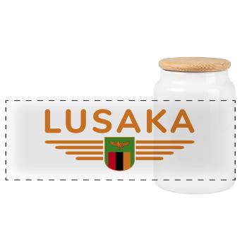 Lusaka T-Shirt für Sambia Fans - Panorama Keksdose mit Holzdeckel - Weiß - Vorne