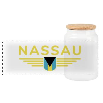Nassau Bahamas: Tropisches T-Shirt - Panorama Keksdose mit Holzdeckel - Weiß - Vorne