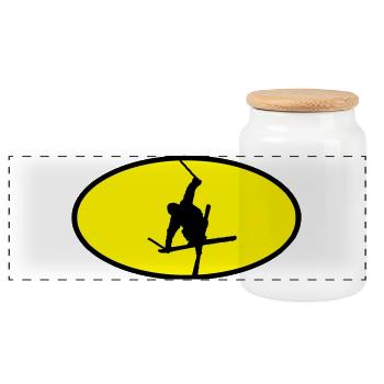 Ski freestyle logo - Panoramic Cookie Jar with Wooden Lid - white - Front