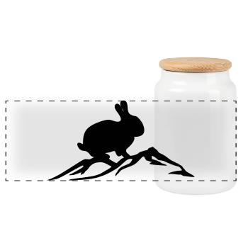 Bunny on mountain - Panoramic Cookie Jar with Wooden Lid - white - Front