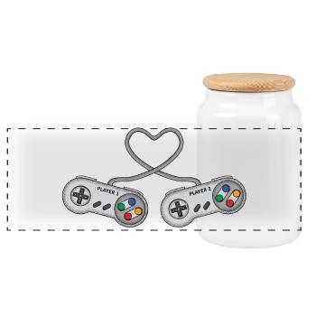 DreamTeam Controller A Gaming Game Console - Panoramic Cookie Jar with Wooden Lid - white - Front