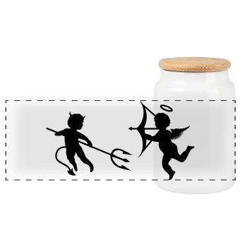 A little devil and a little angel - Panoramic Cookie Jar with Wooden Lid - white - Front