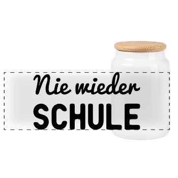 Nie Wieder Schule T-Shirt I Abi Abschluss Shirt - Panorama Keksdose mit Holzdeckel - Weiß - Vorne