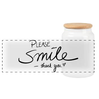 Please smile thank you - Panorama Keksdose mit Holzdeckel - Weiß - Vorne