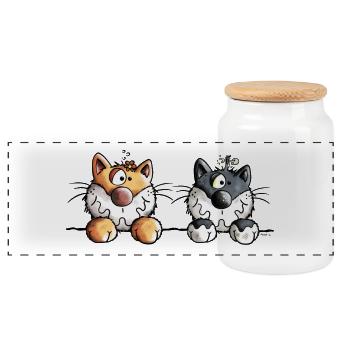 Deux chats - Boîte à biscuits avec couvercle en bois - blanc - Devant