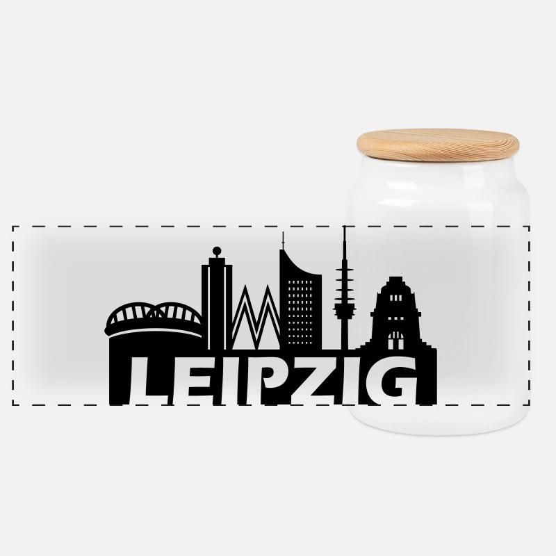Skyline Leipzig - Panorama Keksdose mit Holzdeckel - Weiß