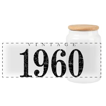 Vintage 1960 (Antik Schwarz) Geburtstag - Panorama Keksdose mit Holzdeckel - Weiß - Vorne